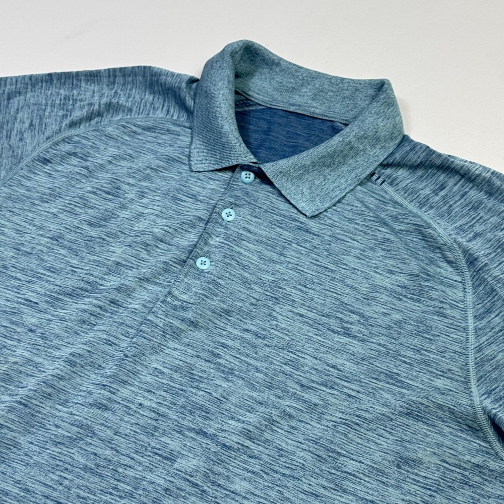 Lululemon Polo Shirt Mens XL Blue Heather Raglan Performance Athletic Golf